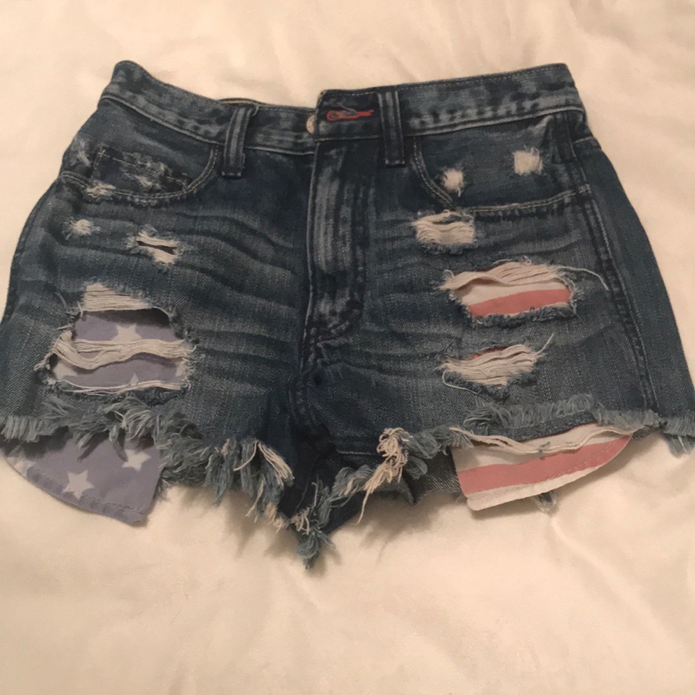 Hollister American flag blue jean shorts